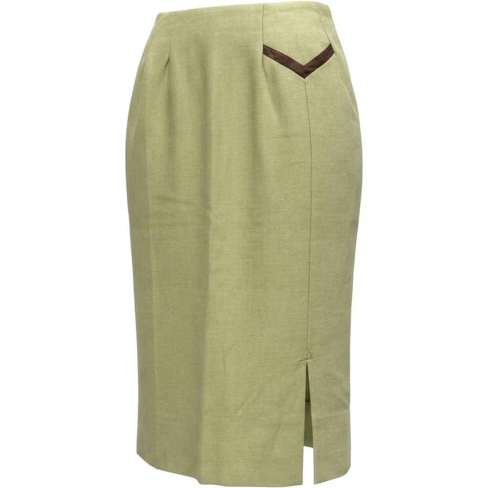 Lucinda Eden Vintage Custom Green Textured Pencil Skirt Midi Front Slit Trim